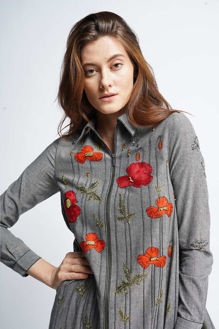 Poppy Garden Side Triangle Shirt Dress