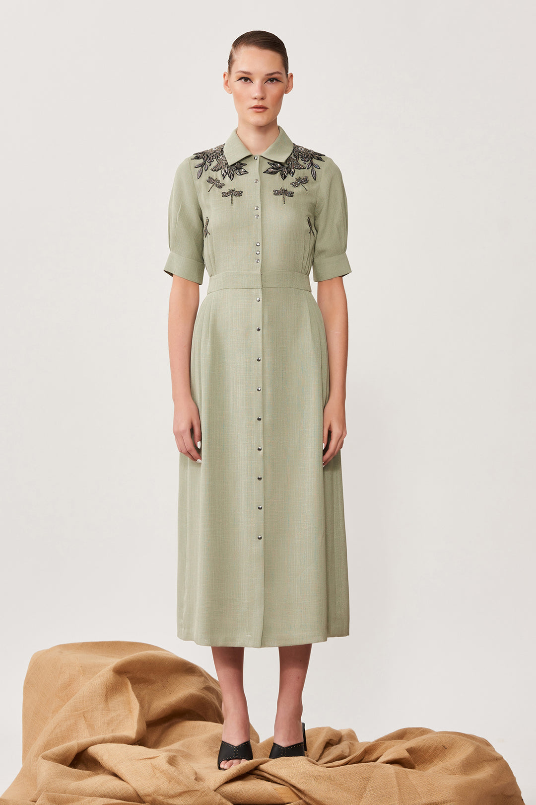 Shoulder Botany &amp; Dragonflies Side Pleated Dress