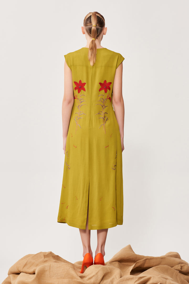 Lilies Front Gather Midi Dress