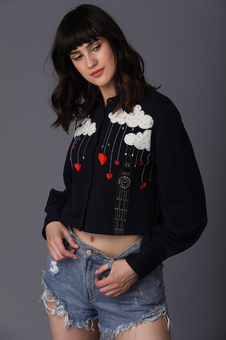 Big Ben, Hearts And Cloud Cropped Shirt