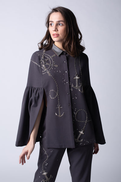 Anchor,rudder And Chains Frill Sleeves Cape With Matching Pant