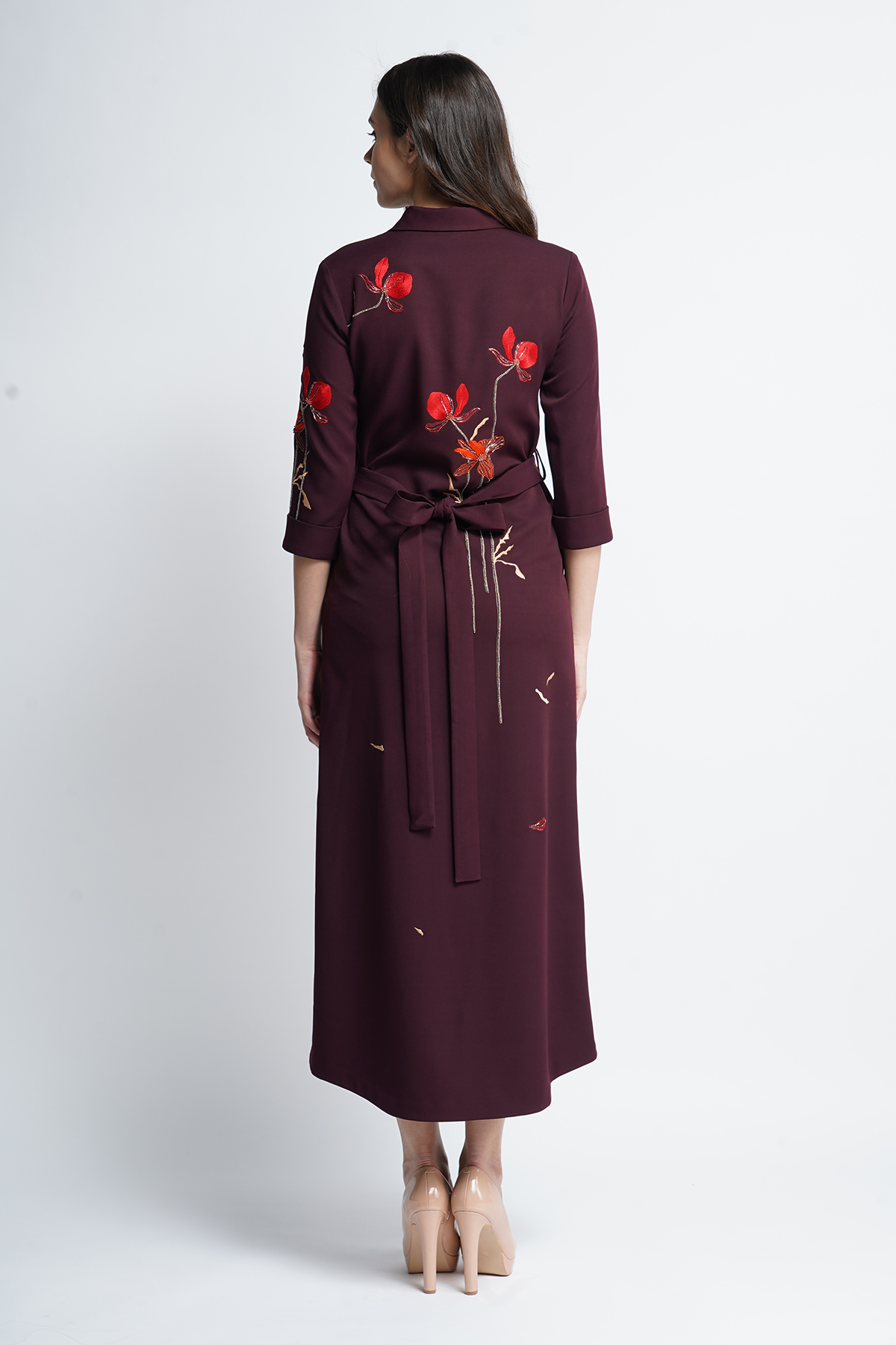 Blooming Flower Long Shirt Dress With Leather Belt