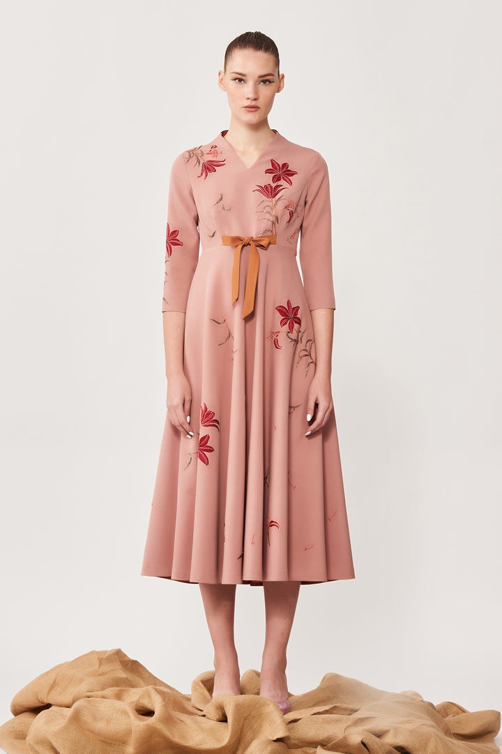Lilies Circular Midi Dress With Bow