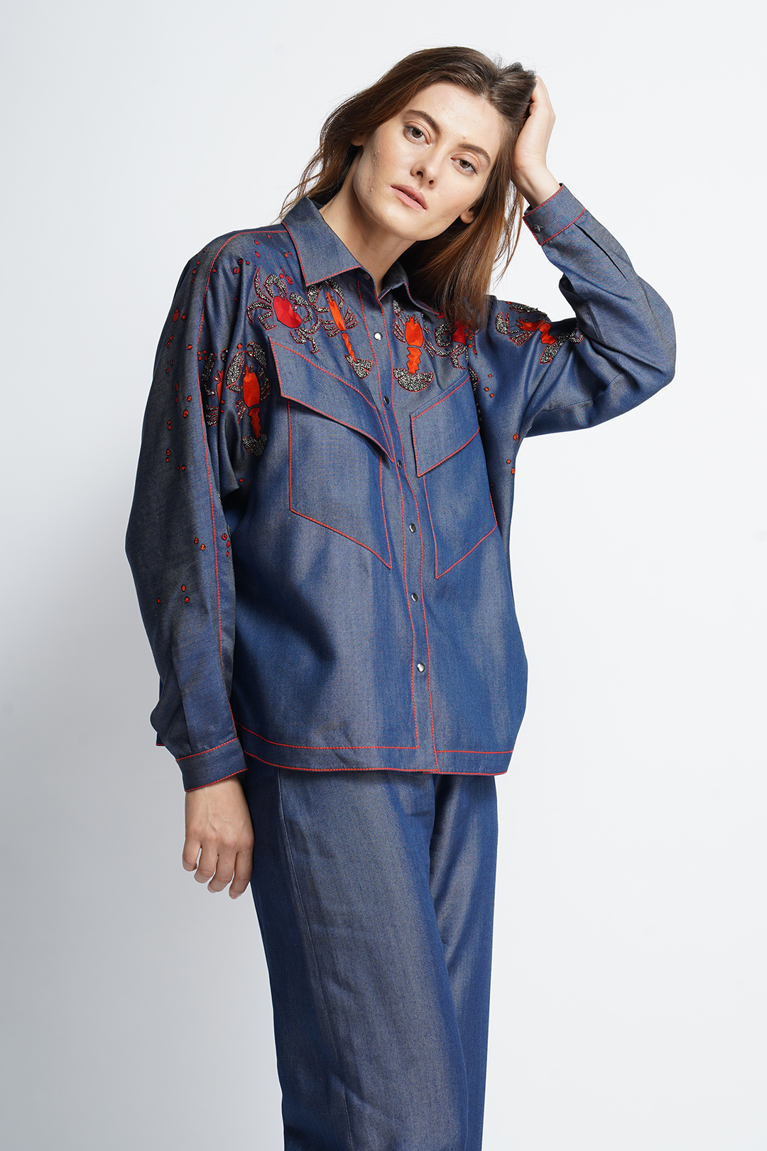 Crab And Prawns Slant Pocket Shirt
