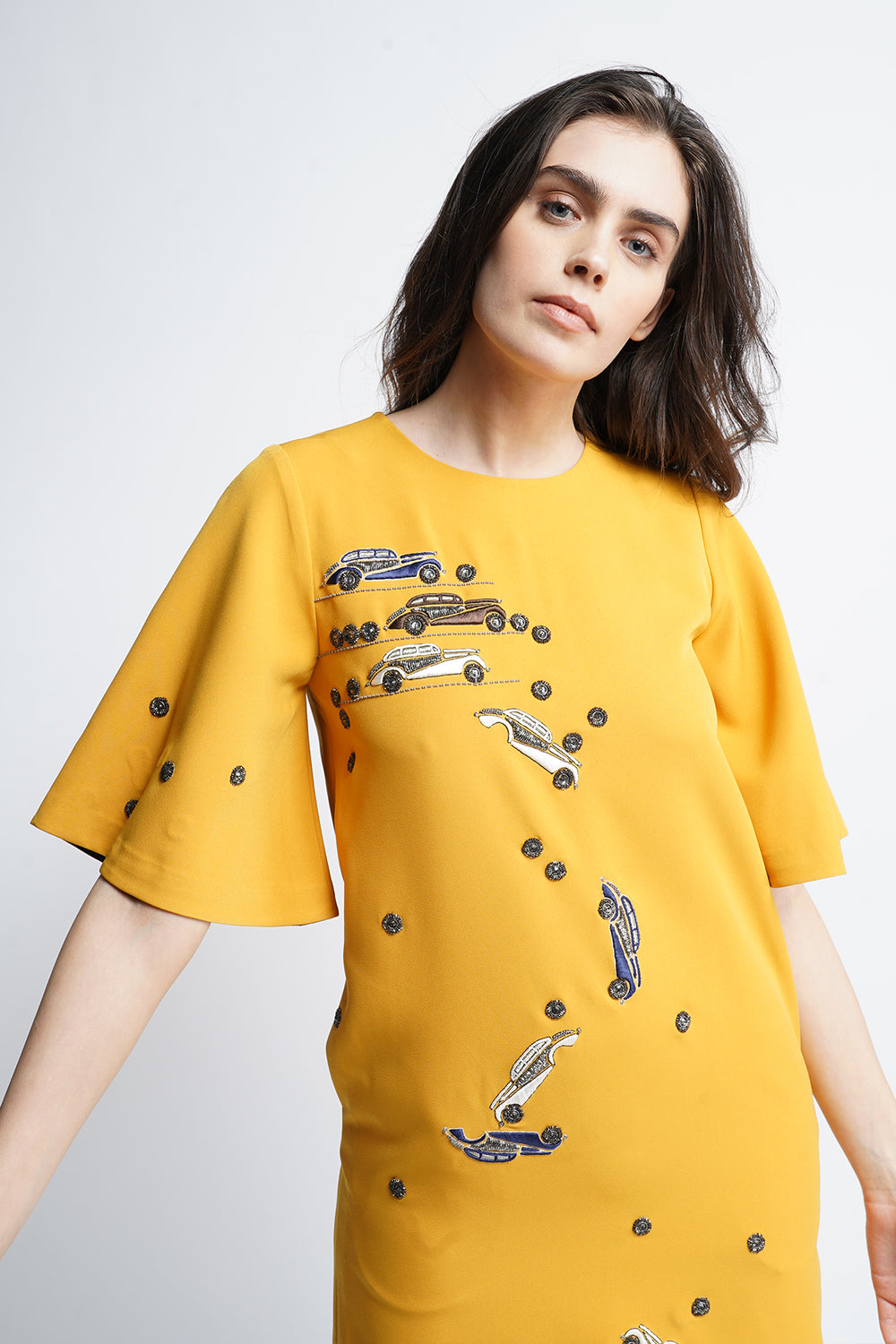 Dinky Car Mini Dress with Flared Sleeves