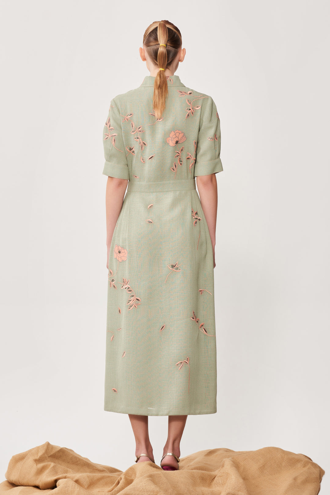 Abstract Rose Side Pleated Shirt Dress