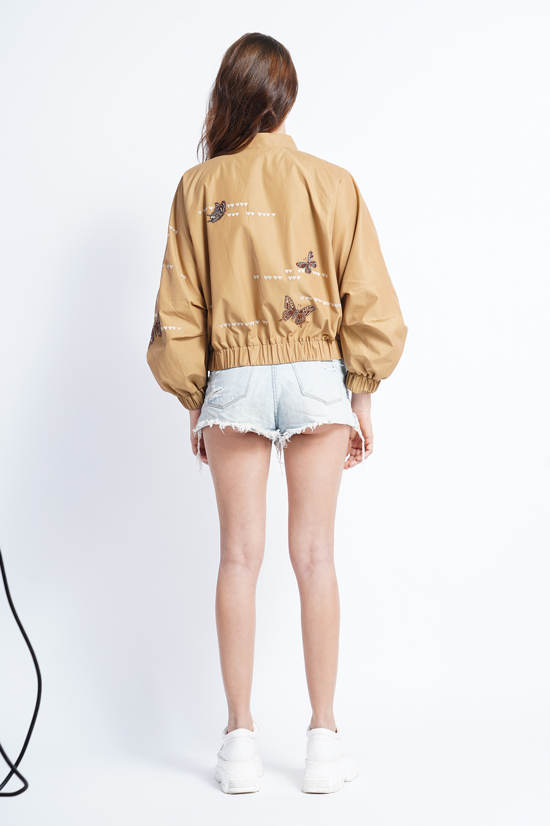 Butterfly Hearts And Eifel Baloon Sleeves Bomber Jacket