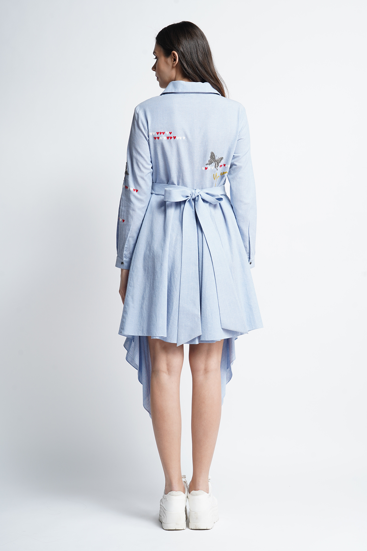 Butterfly Hearts And Eifel Draped Dress With Belt At The Back