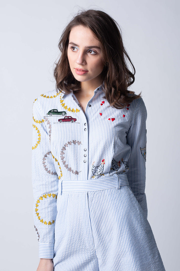 Circled Herts/rooster Playsuit With Belt