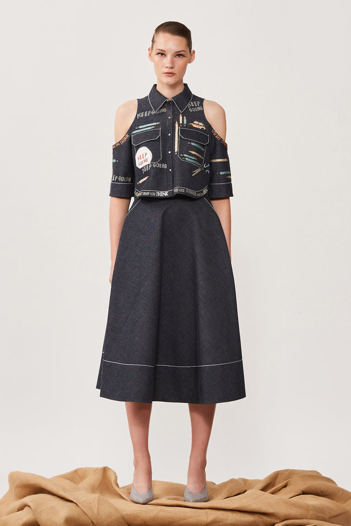Keep Going Cold Shoulder High Low Shirt