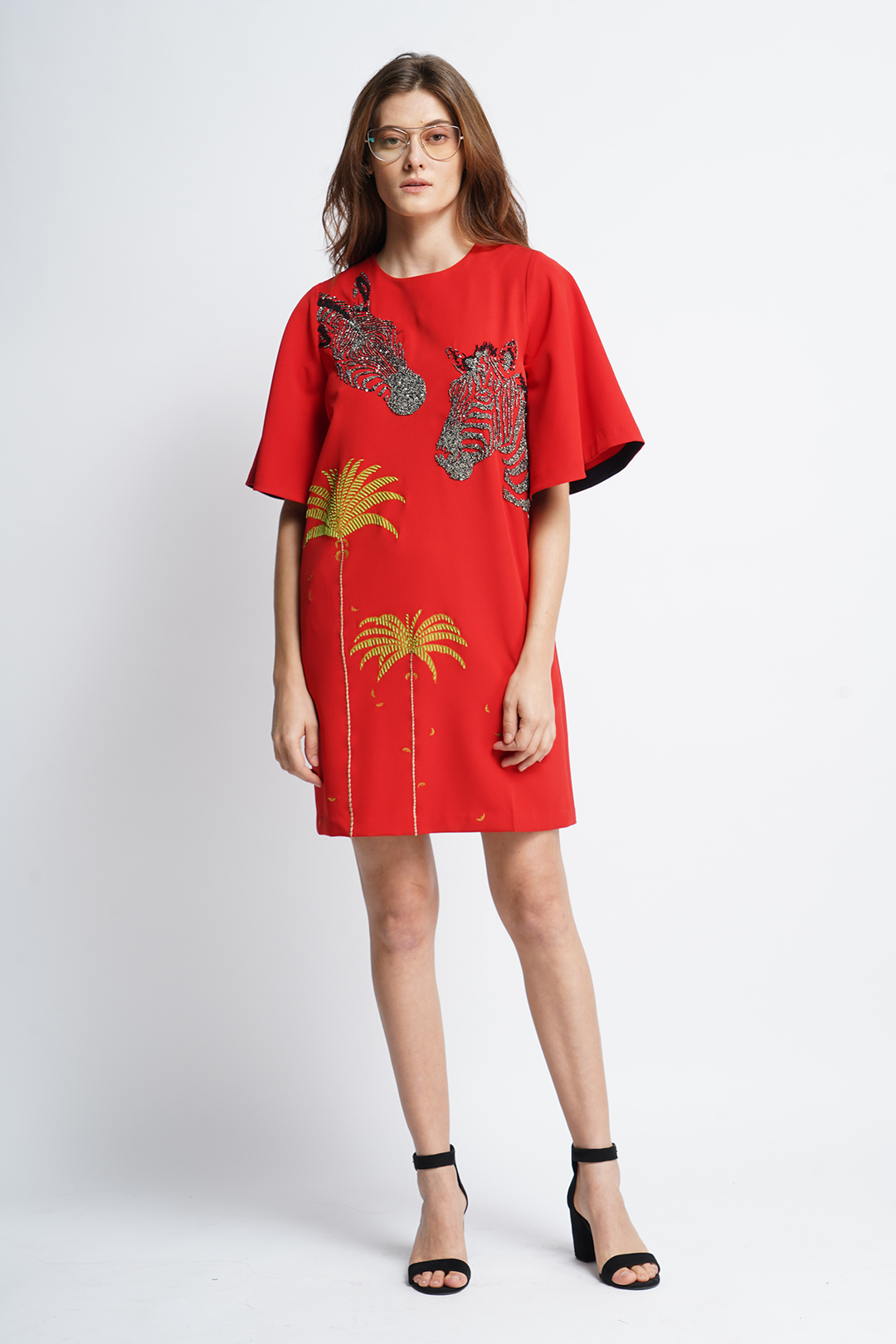 Zebra In The Jungle Mini Dress With Frill Sleeves