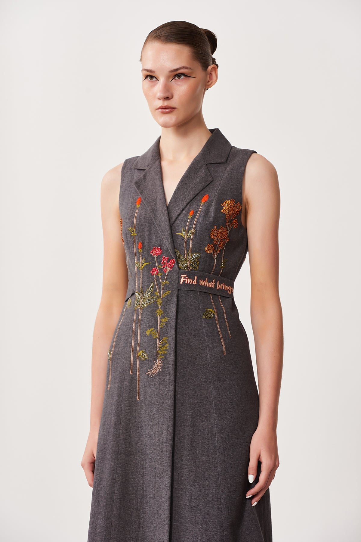 Botanical Flowers Sleeveless Wrap Dress With Attached Belt