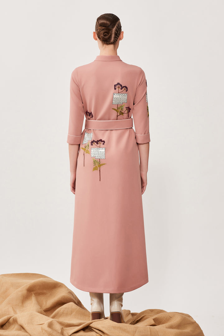 Calender Long Shirt Dress With Buckle Belt