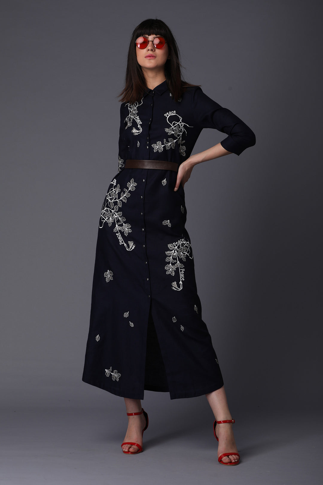 Roots And Peace Long Shirt Dress With Leather Belt