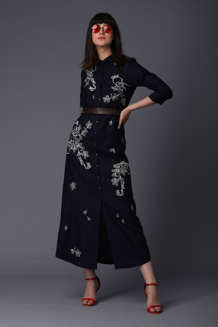 Roots And Peace Long Shirt Dress With Leather Belt