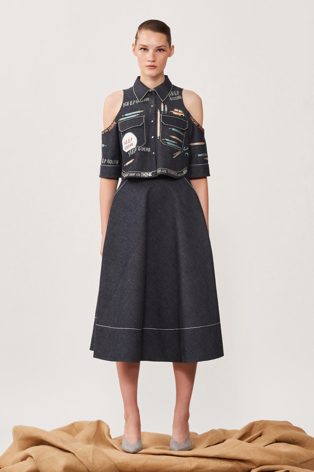 Keep Going Cold Shoulder High Low Shirt With Circular Skirt
