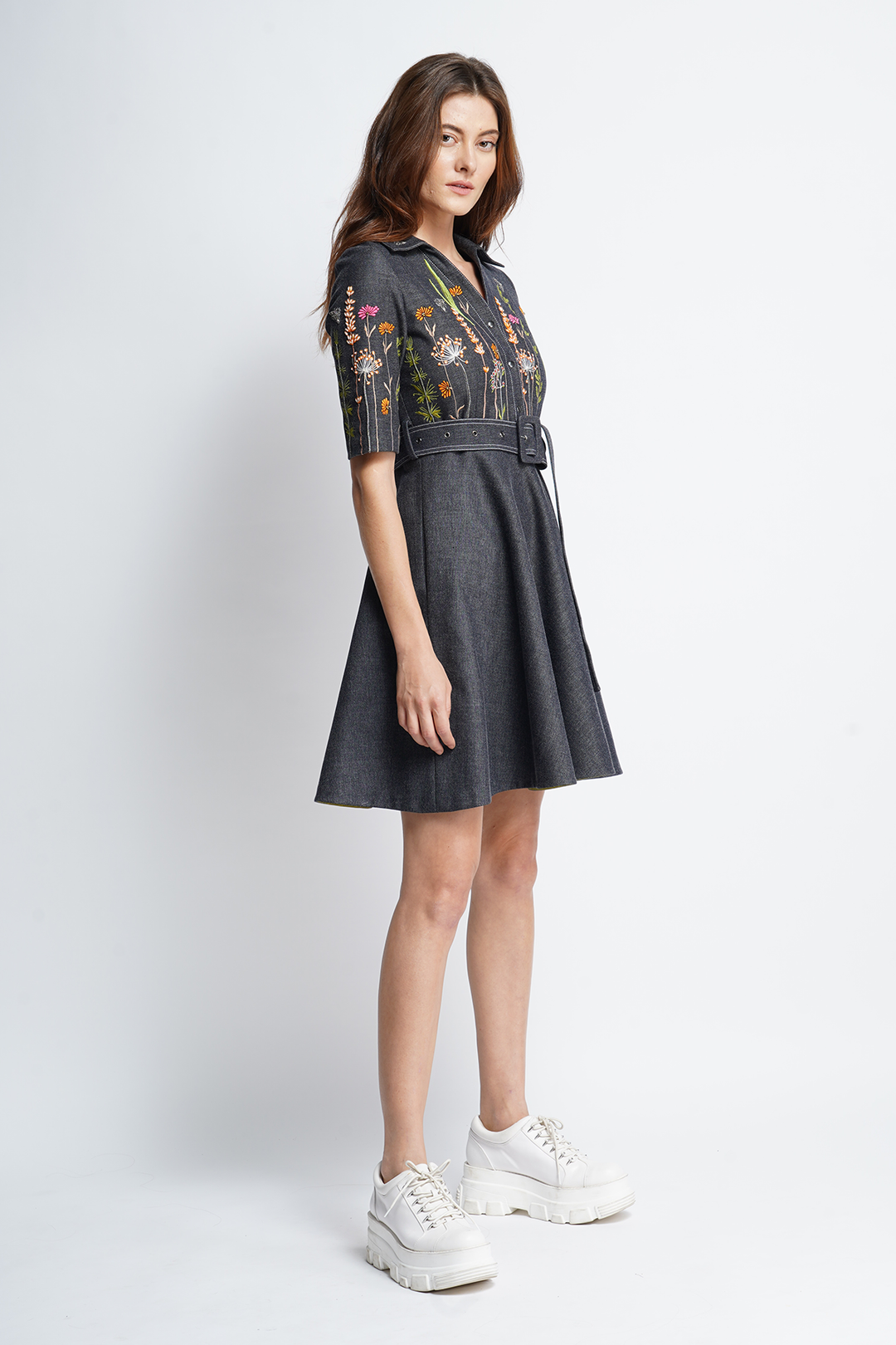 Summer Bloom Short Dress With Buckle Belt