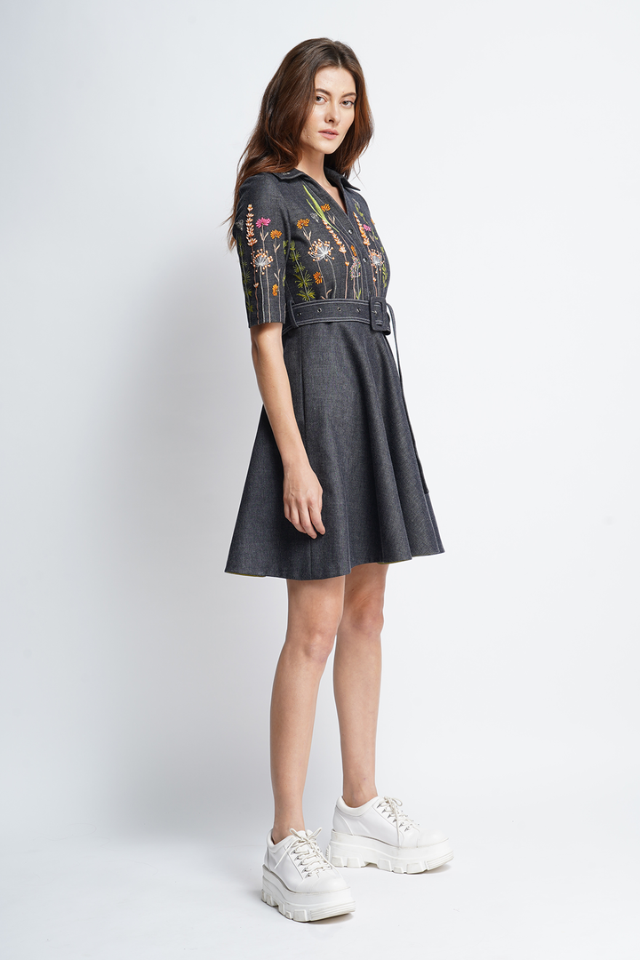 Summer Bloom Short Dress With Buckle Belt
