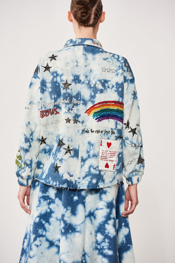 Kalyani Priyadarshan In Happiness In Rainbow Oversized Denim Jacket With Corset And Skirt