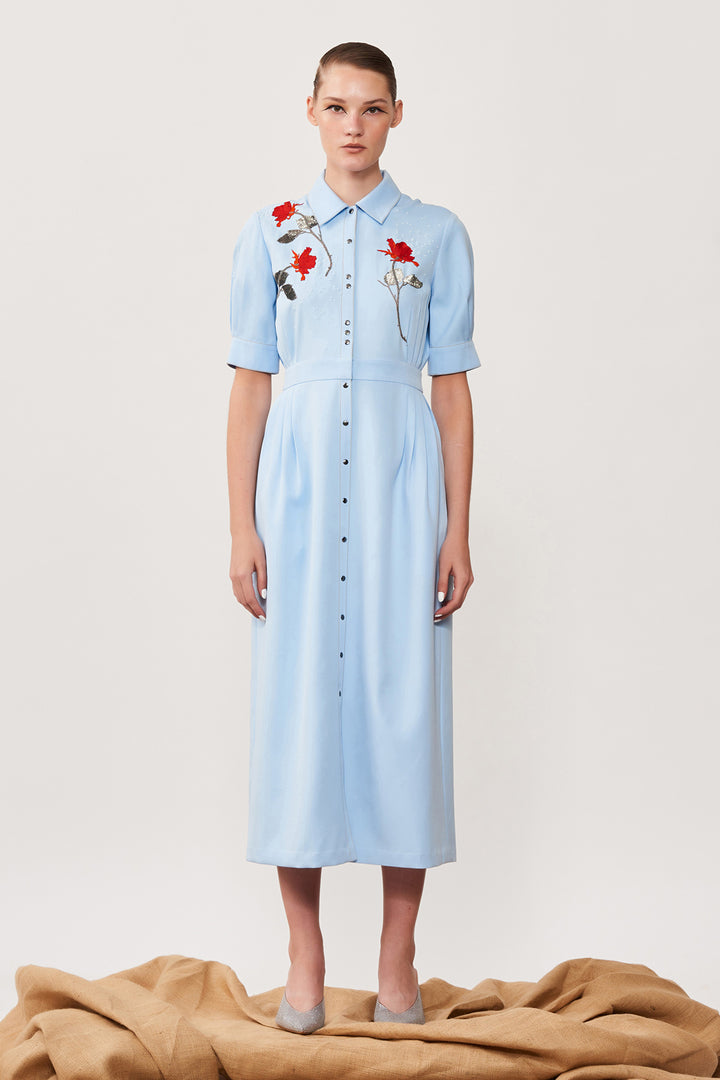 Rose Front Open Side Pleated Dress