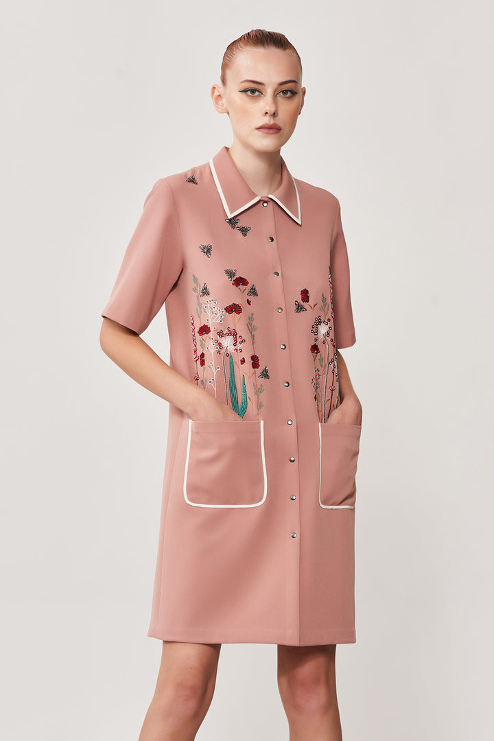 Summer Bloom Shift Dress With Patch Pocket