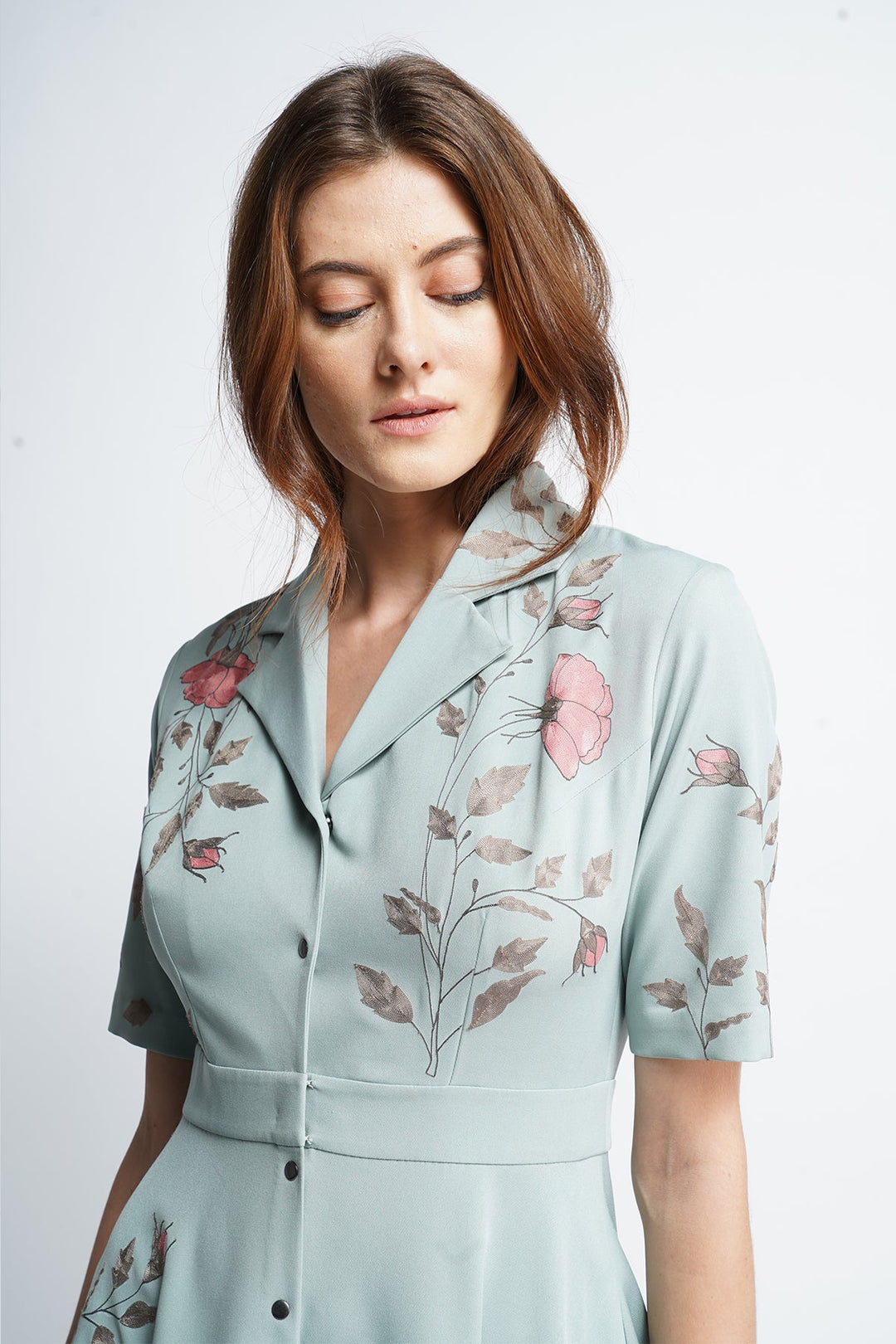 Roses Buds And Leaves Coat Collar Circular Dress