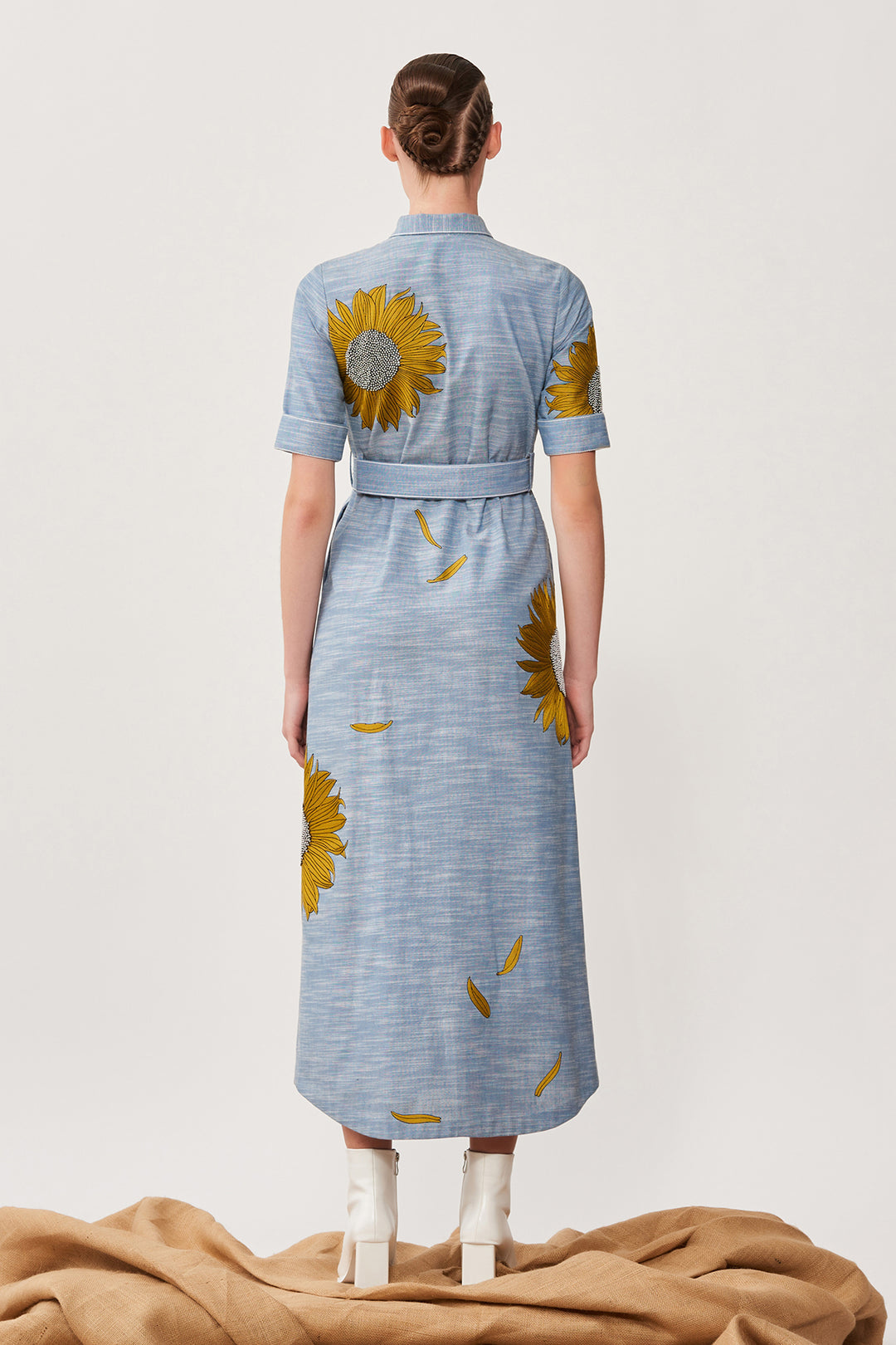 Sunflower Long Shirt Dress With Buckle Belt