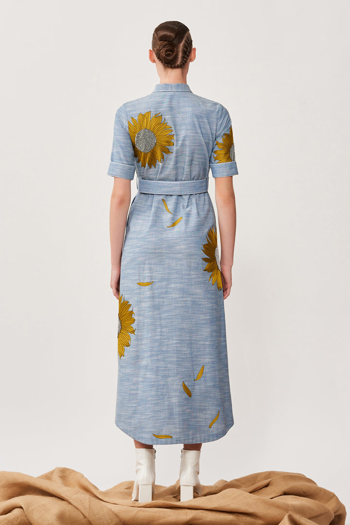 Sunflower Long Shirt Dress With Buckle Belt