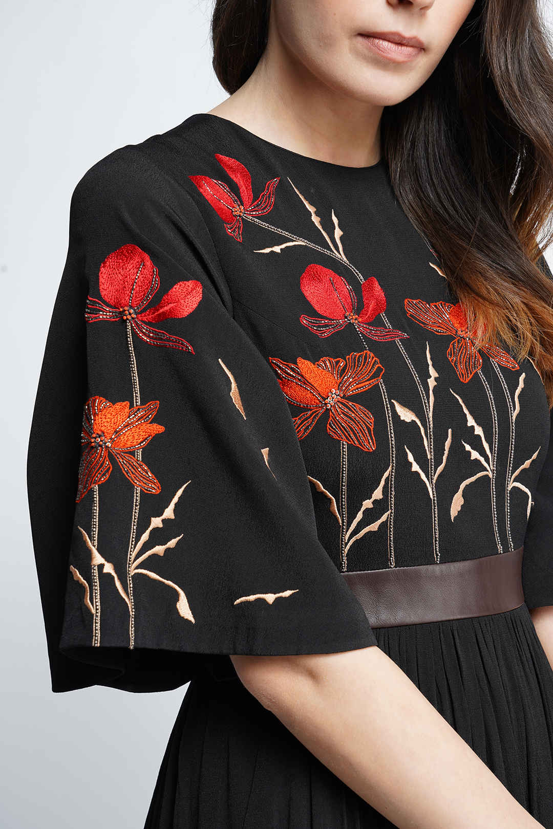 Blooming Flower Midi Dress With Leather Belt