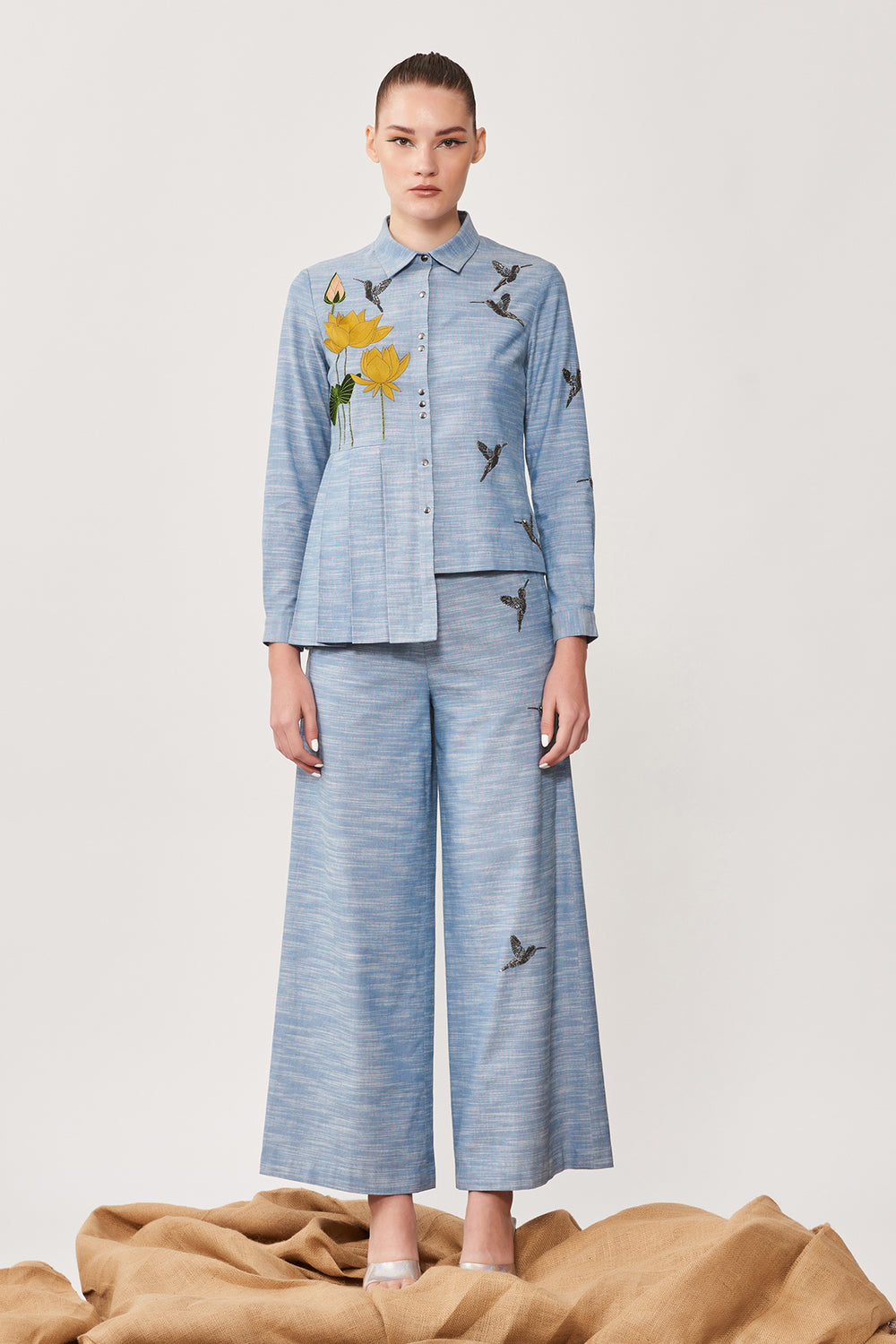Lotus & Humming Bird Side Pleated Shirt