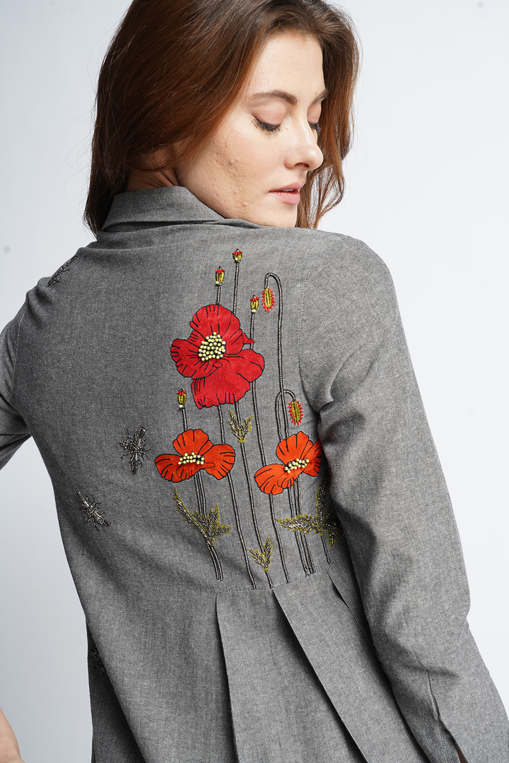 Poppy Garden Side Pleated Shirt Dress