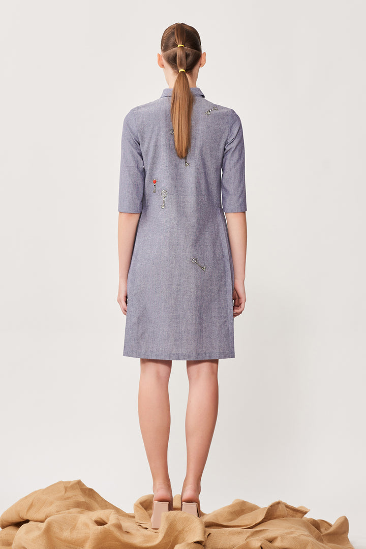 Precious Key Side Pleated Shirt Dress