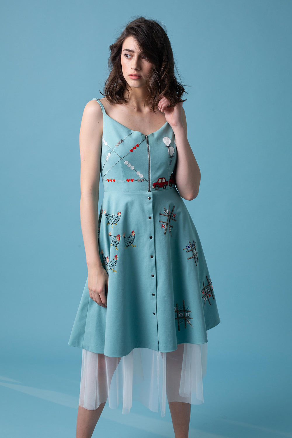 Childhood Spaghetti Strap Dress With Tulle Layer
