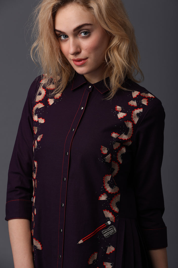 Pencil Shavings Side Pleated Shirt Dress
