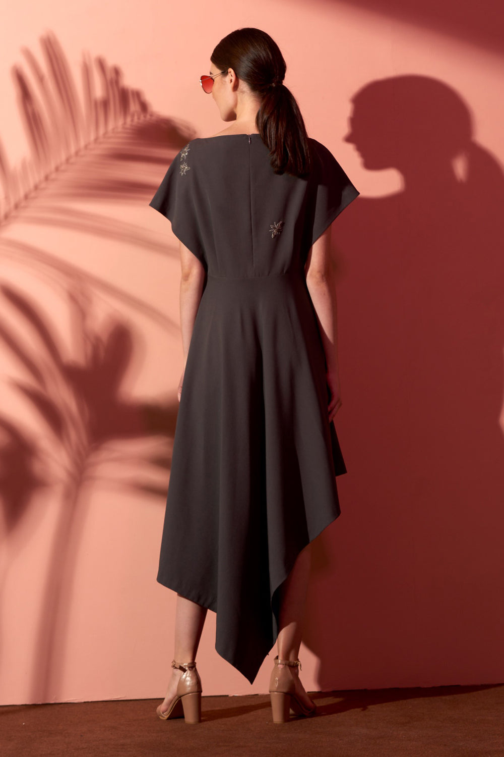 Garden Of Flower & Bees Boat Neck Handkerchief Midi Dress