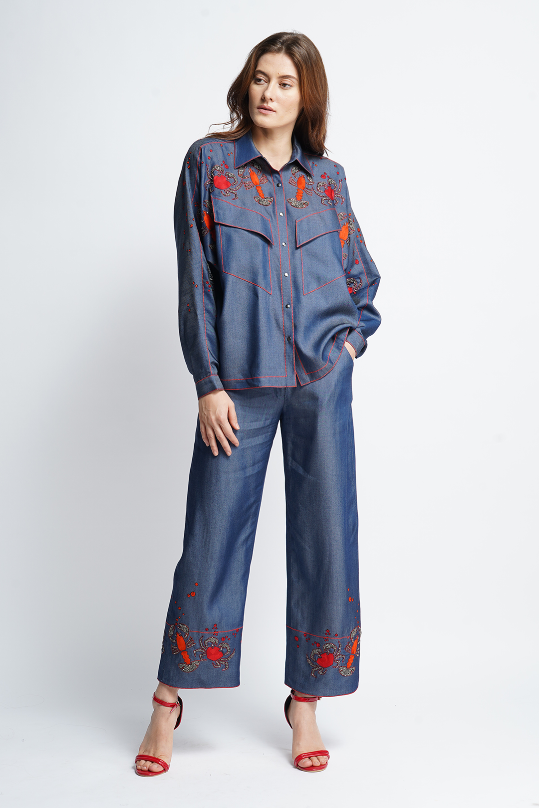 Crab And Prawns Slant Pocket Shirt