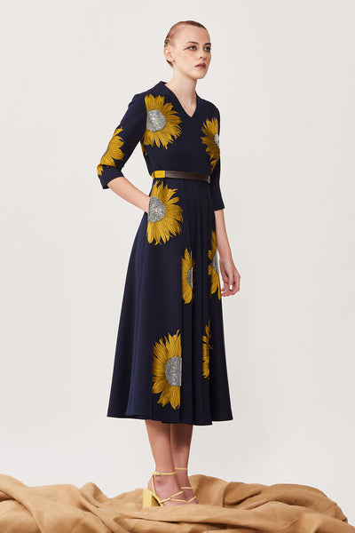 Sunflower Circular Midi Dress With Belt