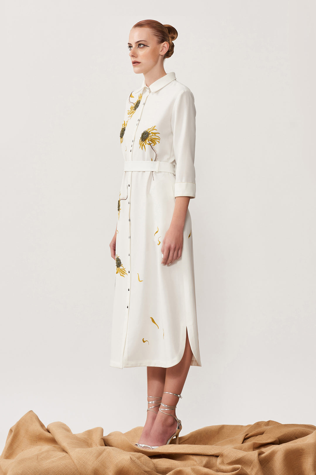 Withering Flower Long Shirt Dress With Belt
