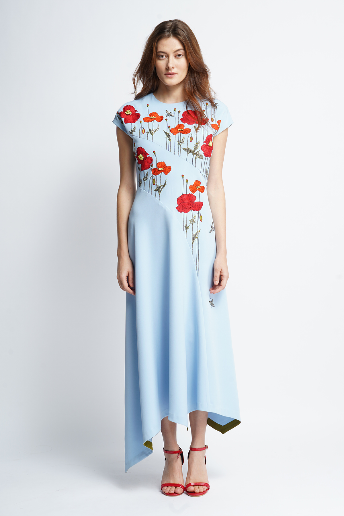 Poppy Garden Panelled Handkerchief Long Dress