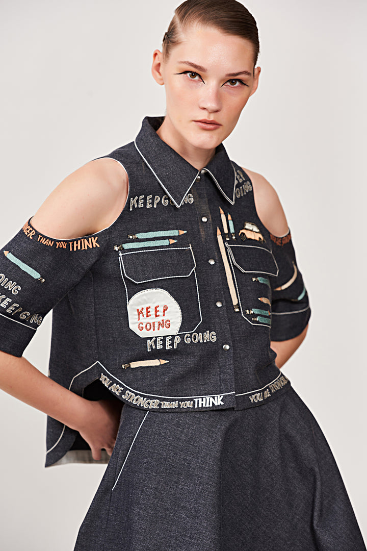 Keep Going Cold Shoulder High Low Shirt With Circular Skirt