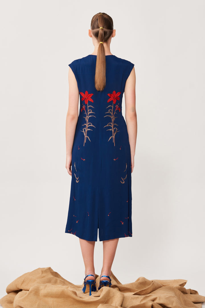 Lilies Front Gather Midi Dress