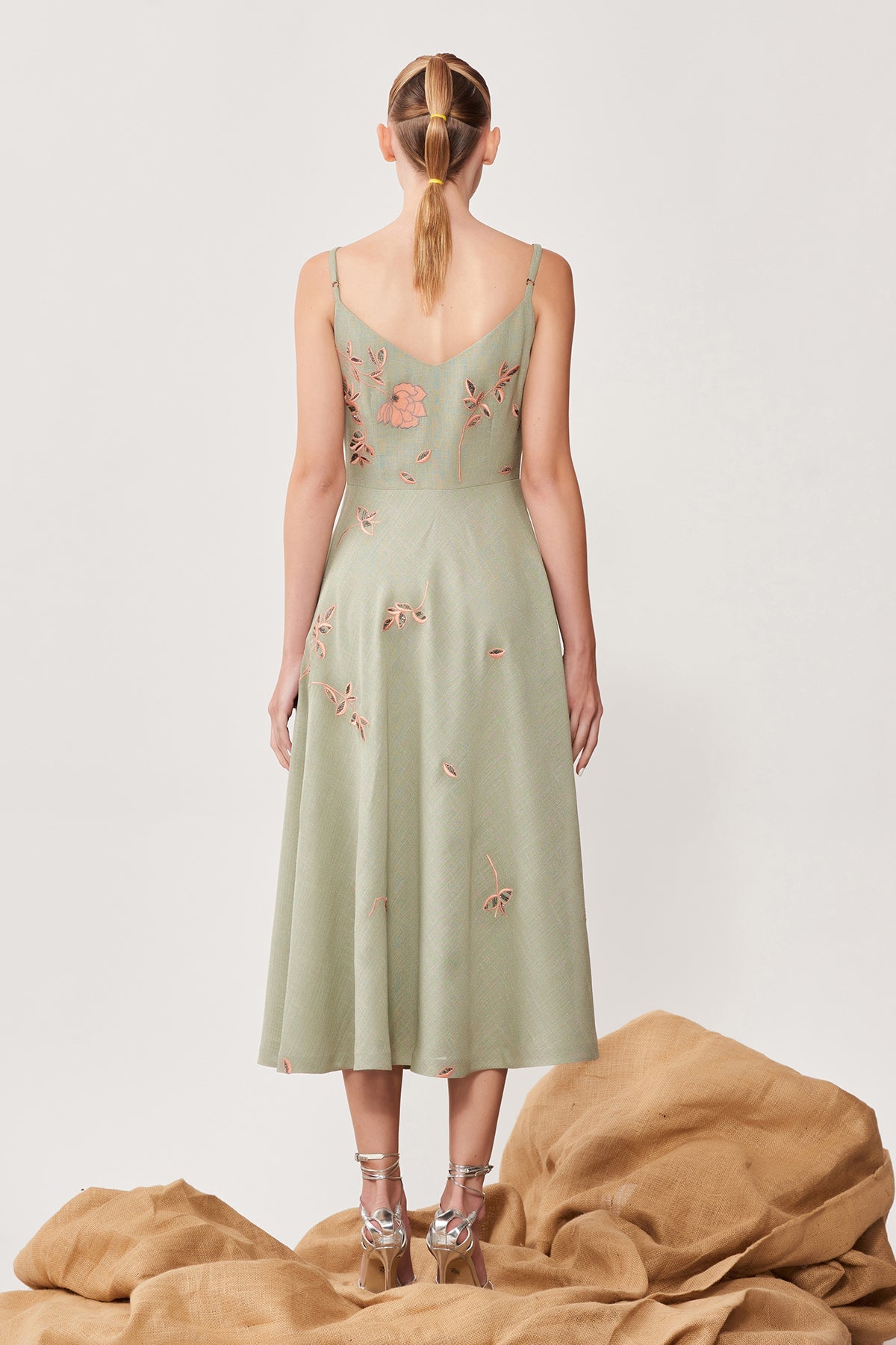 Abstract Rose Spagetti Strap Midi Dress
