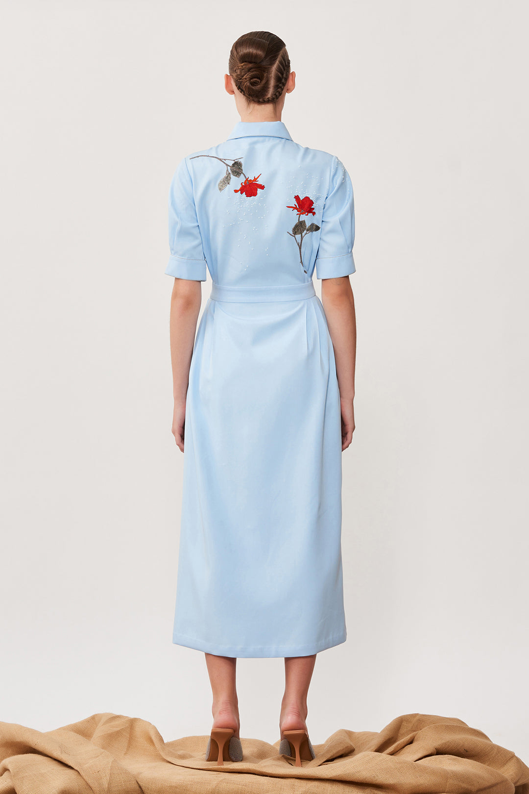 Rose Front Open Side Pleated Dress