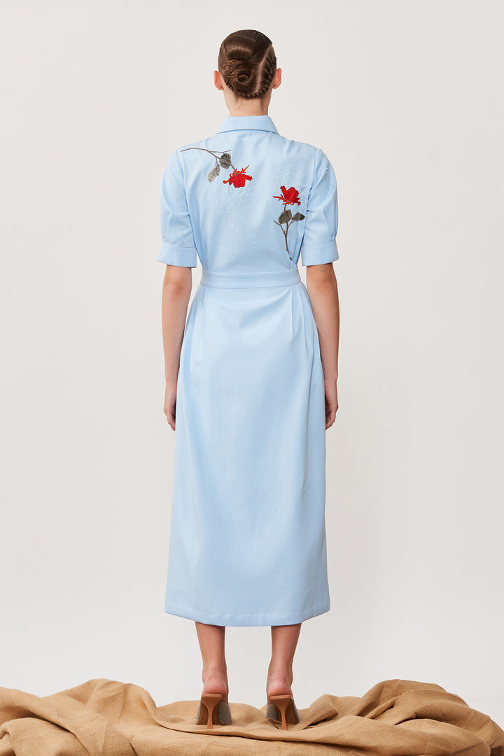 Rose Front Open Side Pleated Dress