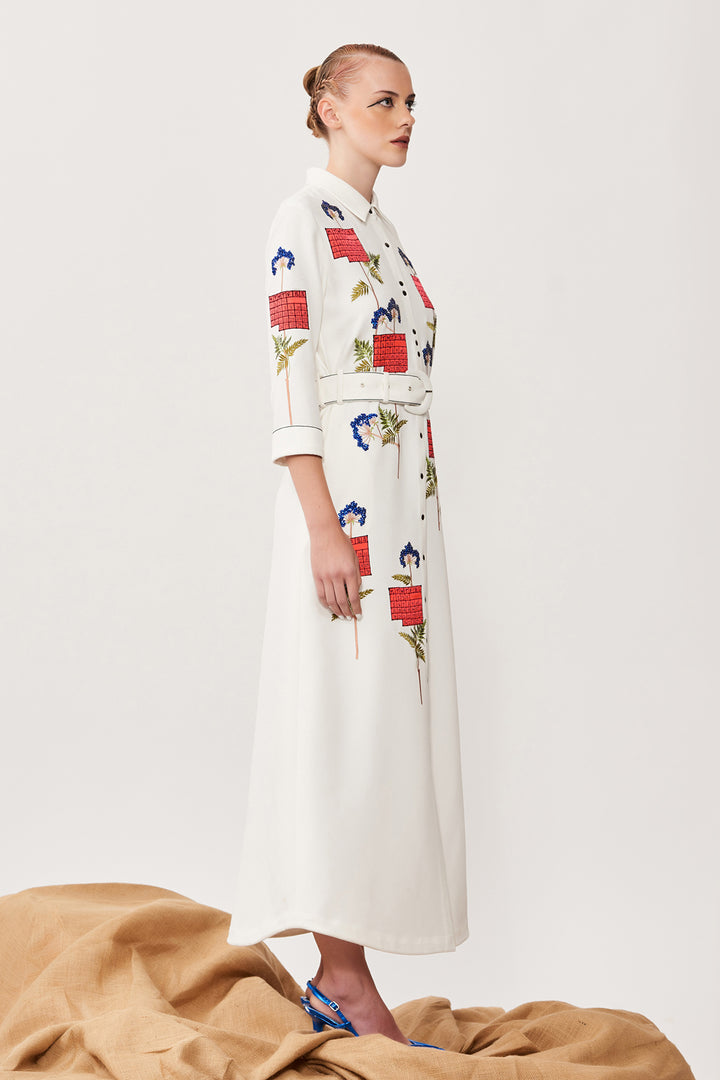 Calender Long Shirt Dress With Buckle Belt