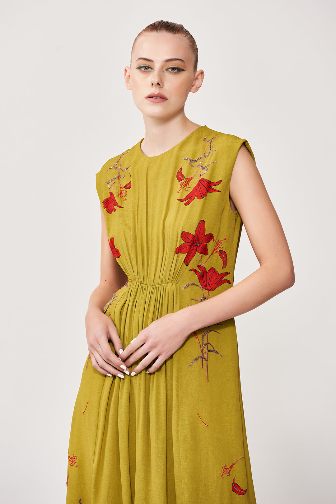 Lilies Front Gather Midi Dress