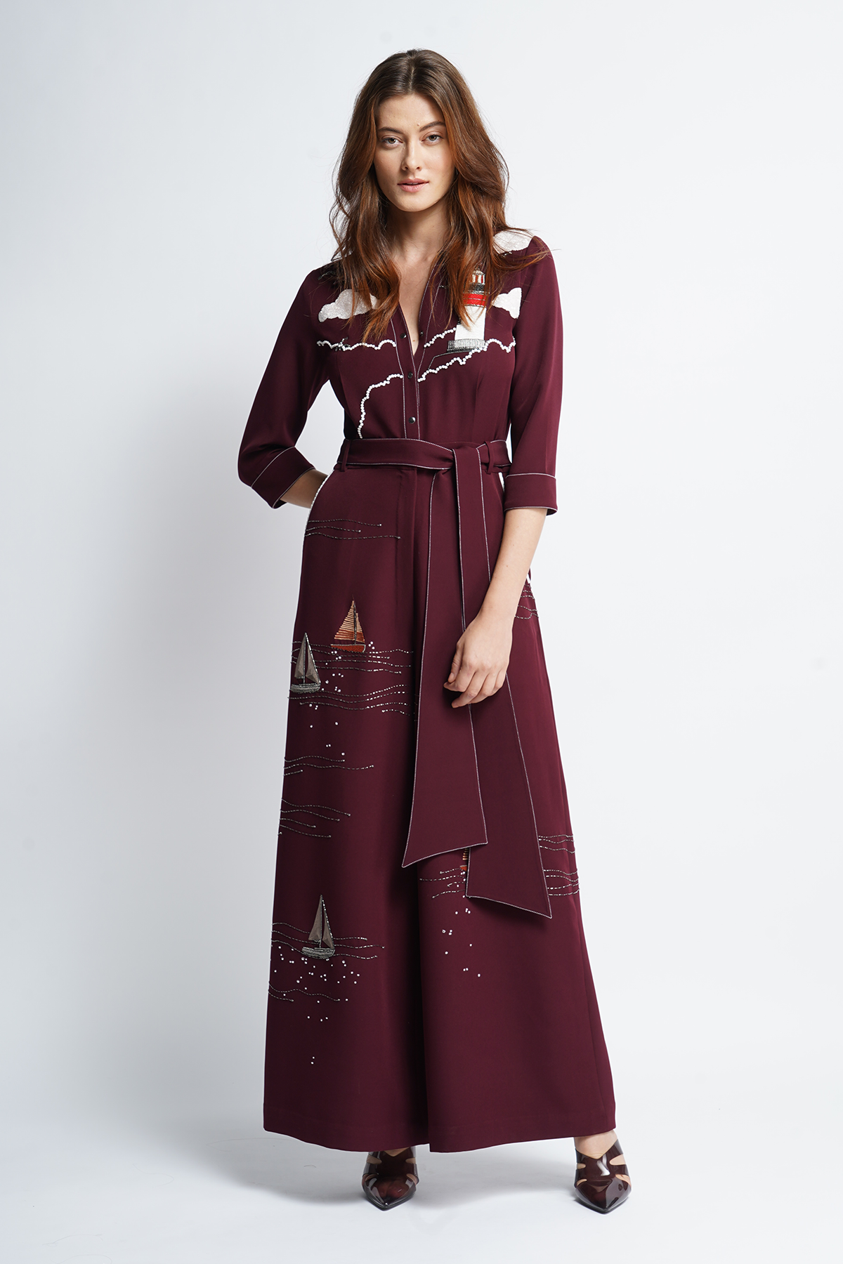 Lighthouse Boat And Waves Jumpsuit With Belt