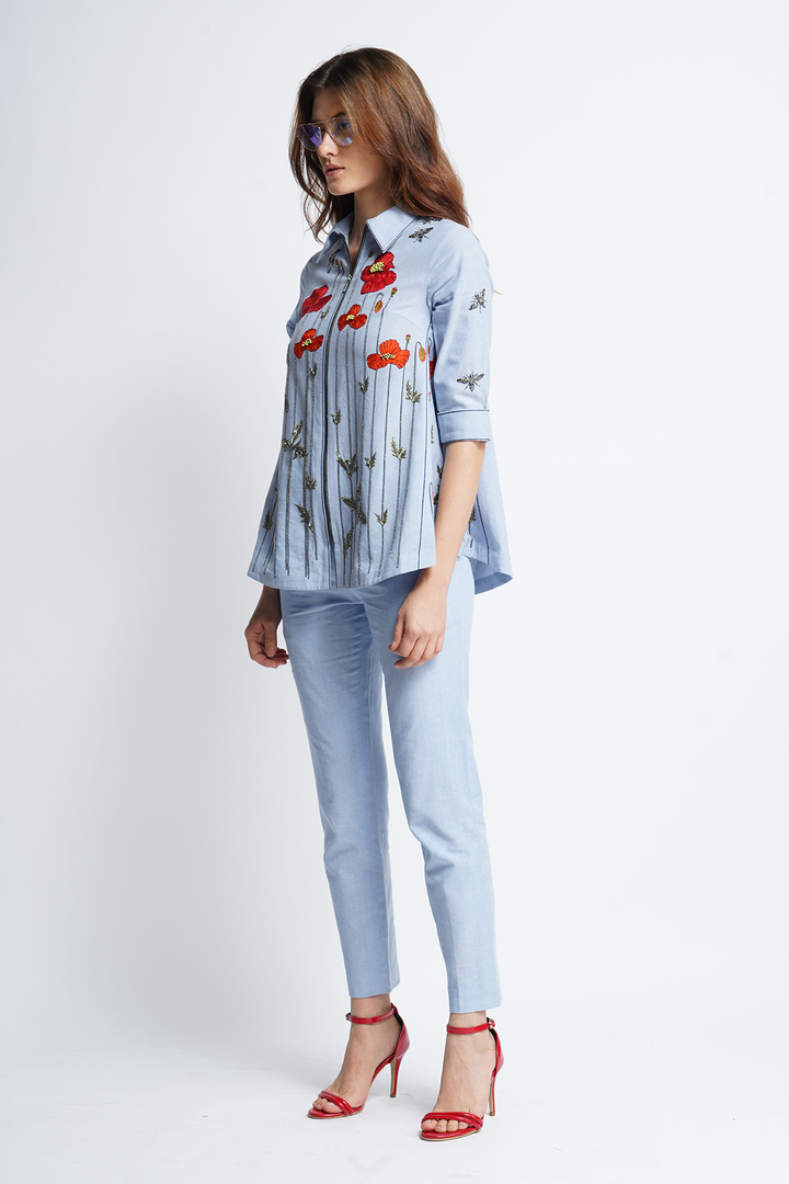 Narrow Pants of Poppy Garden Side Triangle Top
