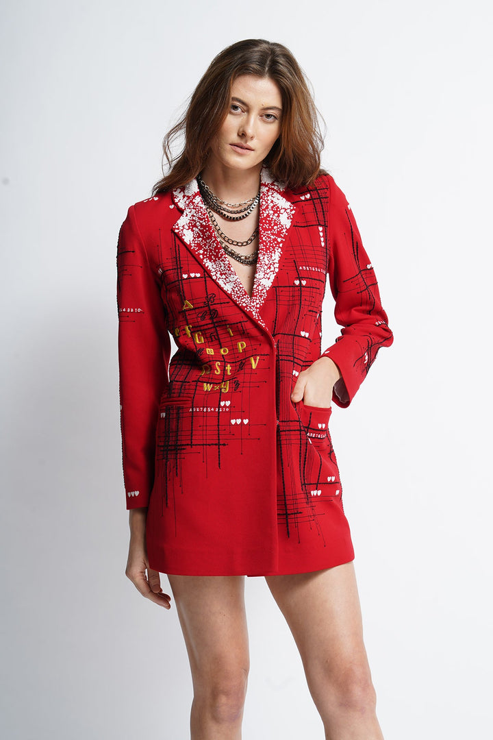 Abcd Intersecting Lines Double Breast Coat Dress