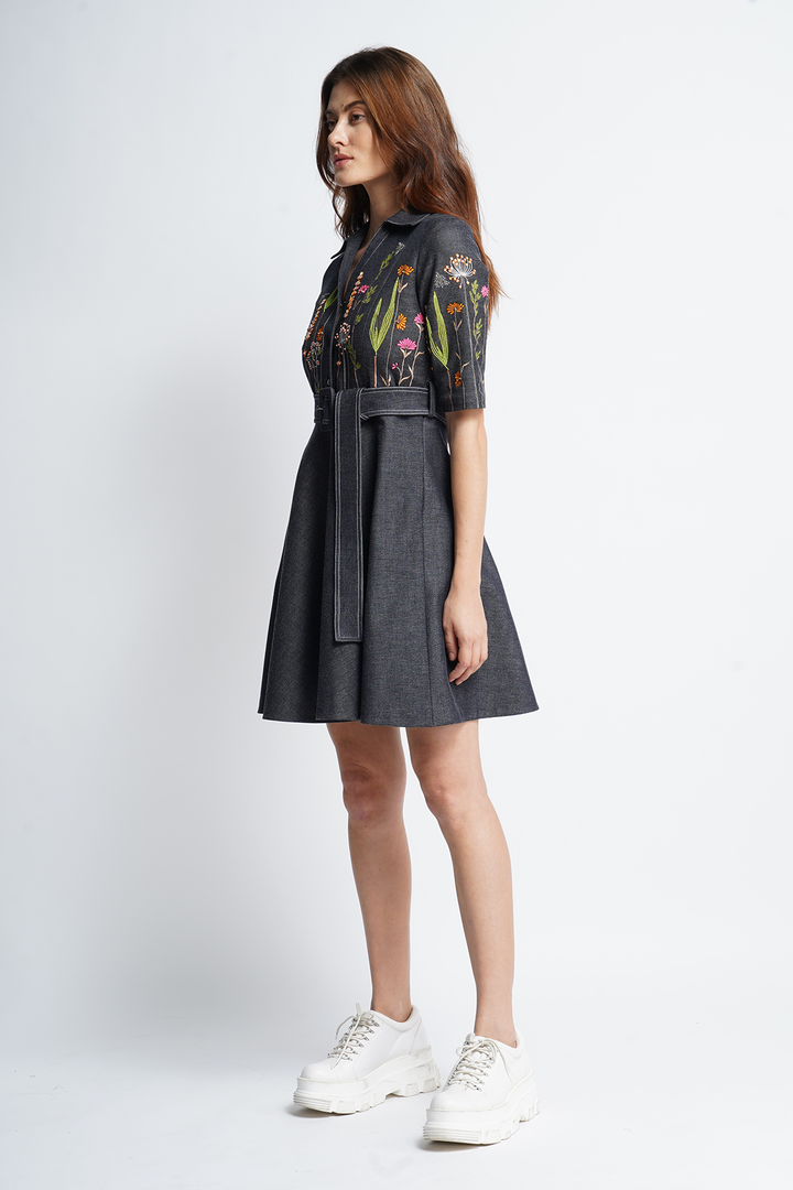 Summer Bloom Short Dress With Buckle Belt